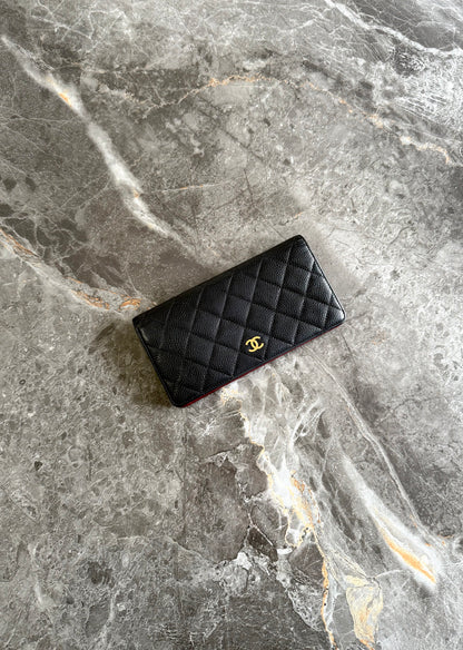 CHANEL CAVIAR LONG WALLET BLACK GOLD HW SERIES 16