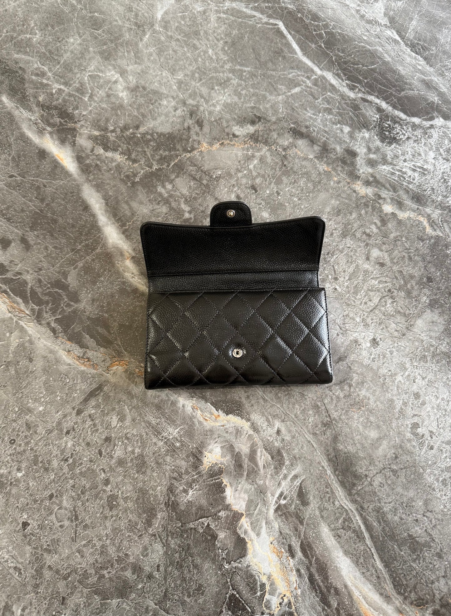CHANEL CLASSIC LONG WALLET BLACK CAVIAR SILVER HW SERIES 12