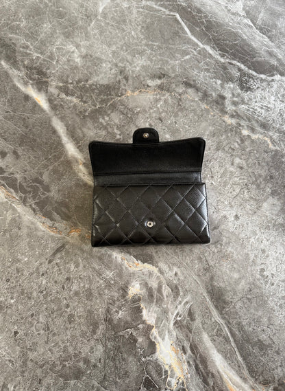 CHANEL CLASSIC LONG WALLET BLACK CAVIAR SILVER HW SERIES 12