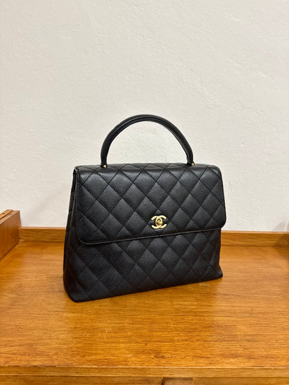 CHANEL MATELASSE CAVIAR KELLY BLACK 24K GOLD HW