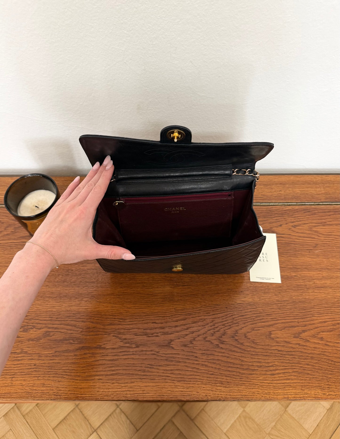 CHANEL BLACK SINGLE FLAP LAMBSKIN 24K GOLD HW