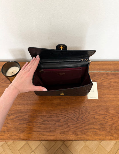CHANEL BLACK SINGLE FLAP LAMBSKIN 24K GOLD HW
