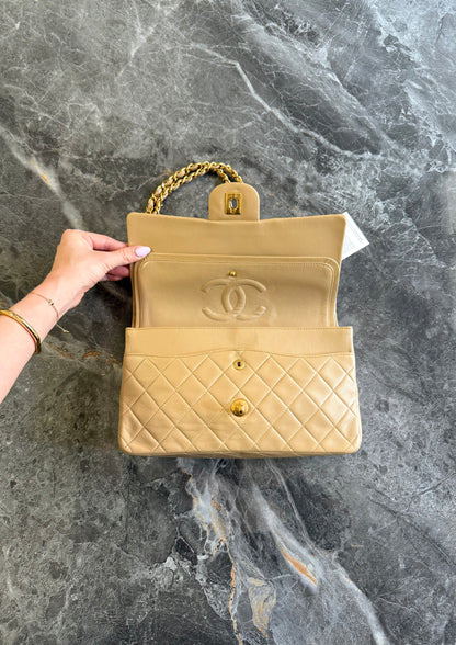 CHANEL CLASSIC DOUBLE FLAP BAG MEDIUM BEIGE 24K GOLD HW