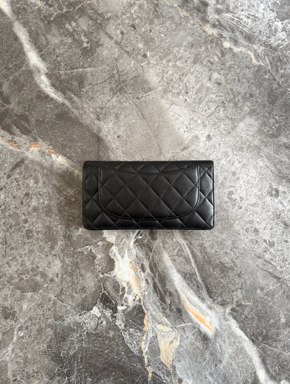 CHANEL CAVIAR LONG WALLET BLACK GOLD HW SERIES 21