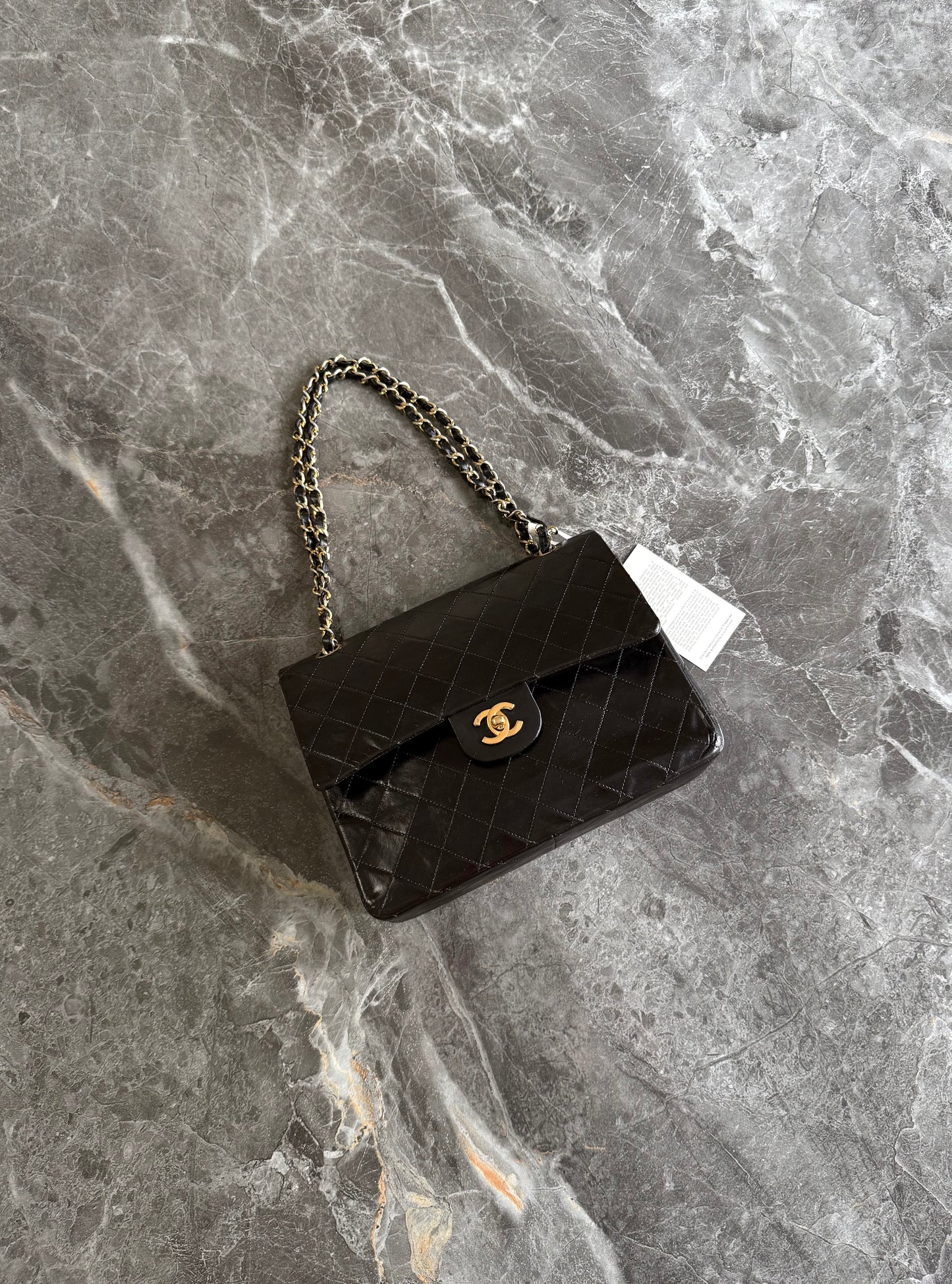 CHANEL CLASSIC DOUBLE FLAP BAG BLACK MEDIUM TALL 24K GOLD HW