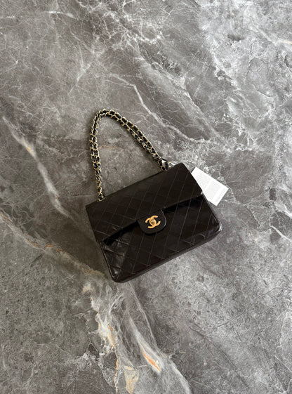CHANEL CLASSIC DOUBLE FLAP BAG BLACK MEDIUM TALL 24K GOLD HW