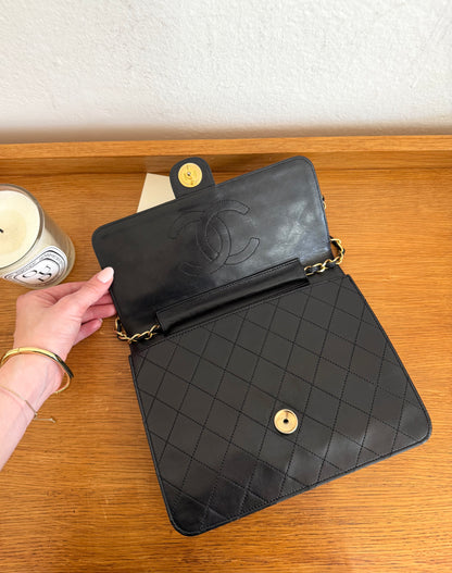 CHANEL CLASSIC SINGLE FLAP BAG LAMBSKIN BLACK 24K GOLD HW