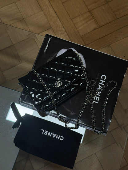 CHANEL WOC BLACK PATENT LEATHER SILVER HW SERIES 14