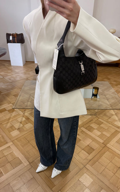 Gucci Jackie GG Canvas Shoulder Bag Black Silver HW