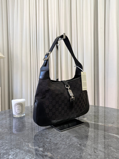 Gucci Jackie GG Canvas Shoulder Bag Black Silver HW