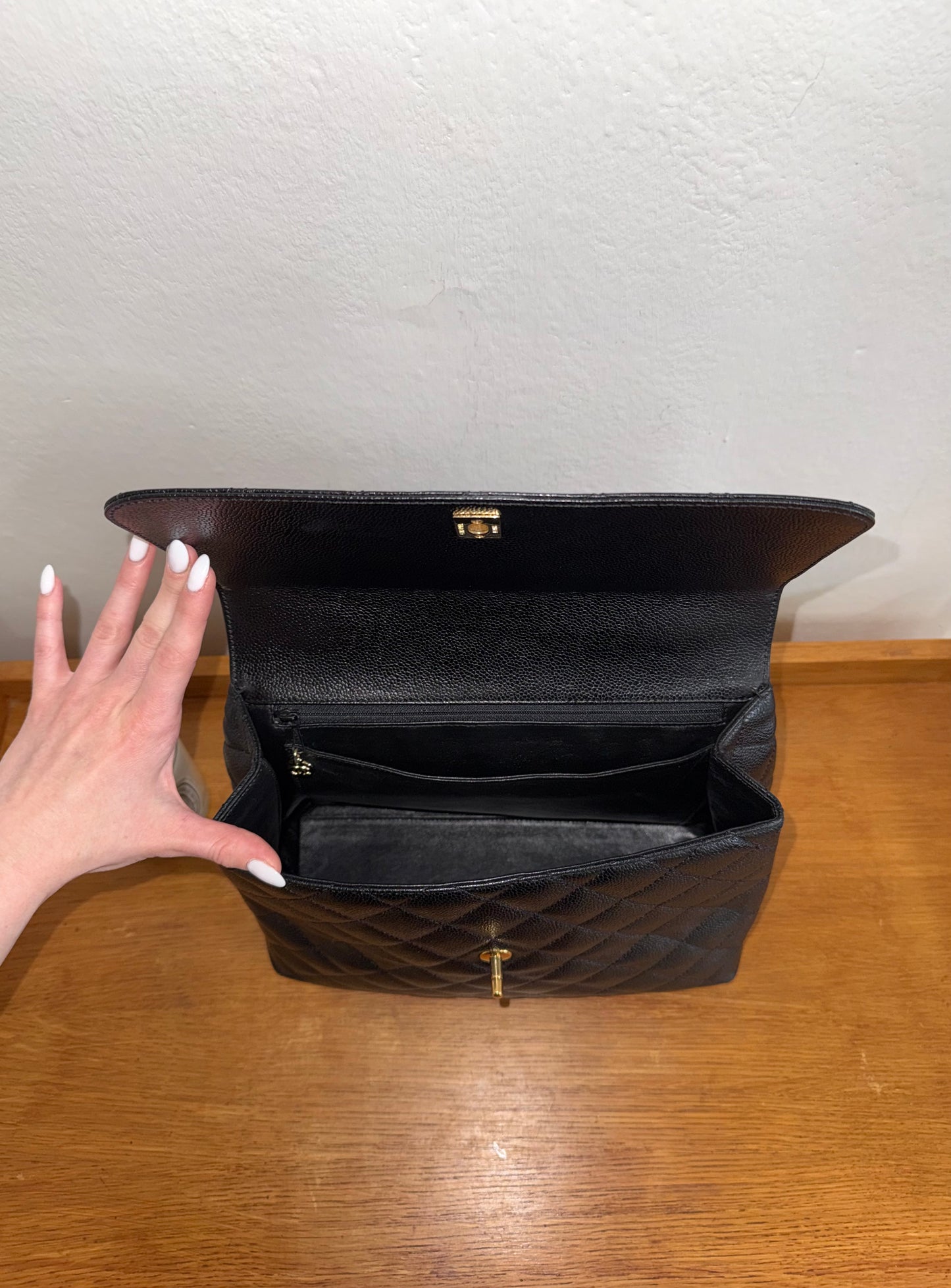 CHANEL MATELASSE CAVIAR KELLY BLACK 24K GOLD HW