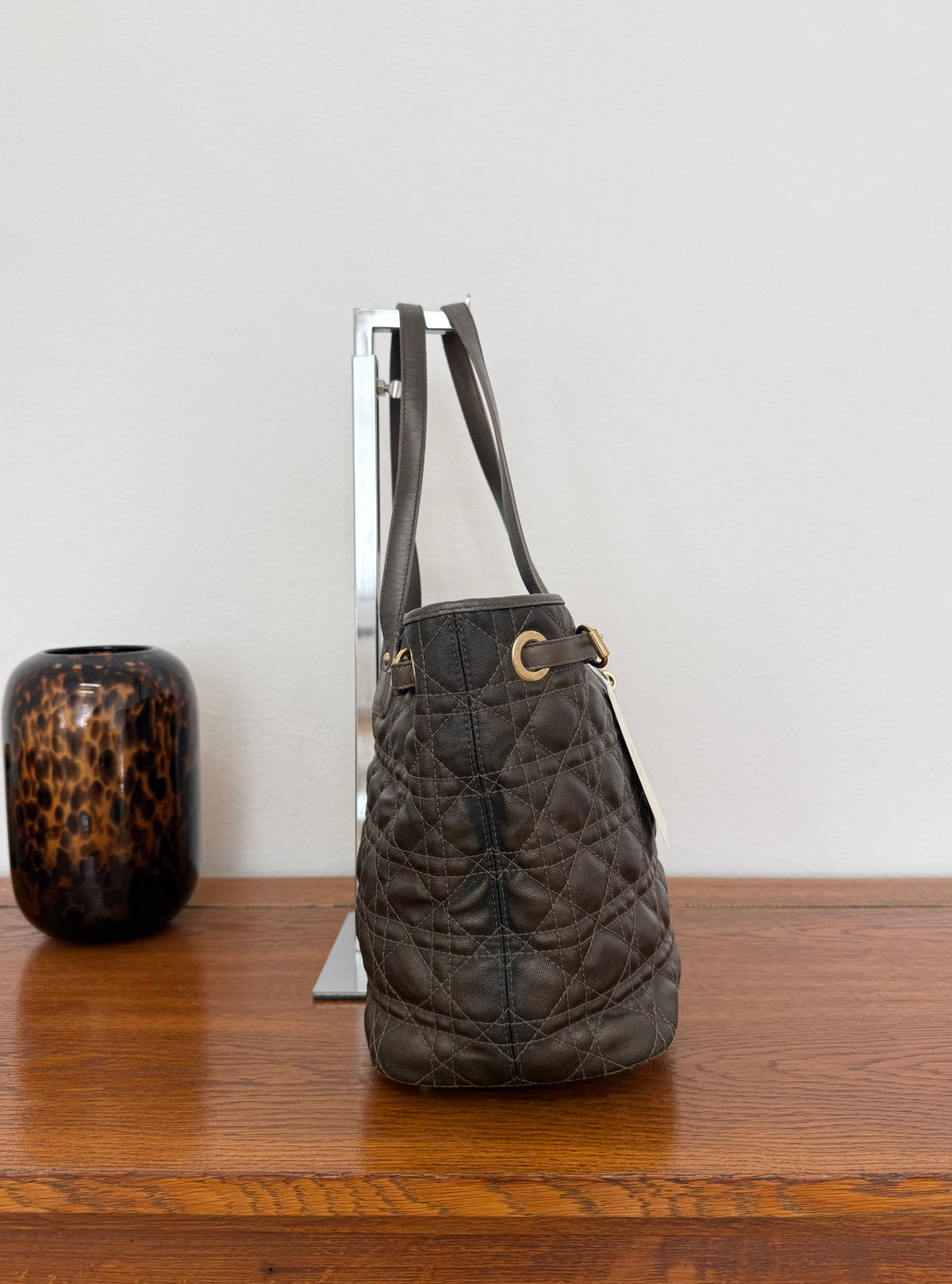 Dior Panarea tote z hnědého coated canvasu Cannage se zlatým hardwarem, foto 6