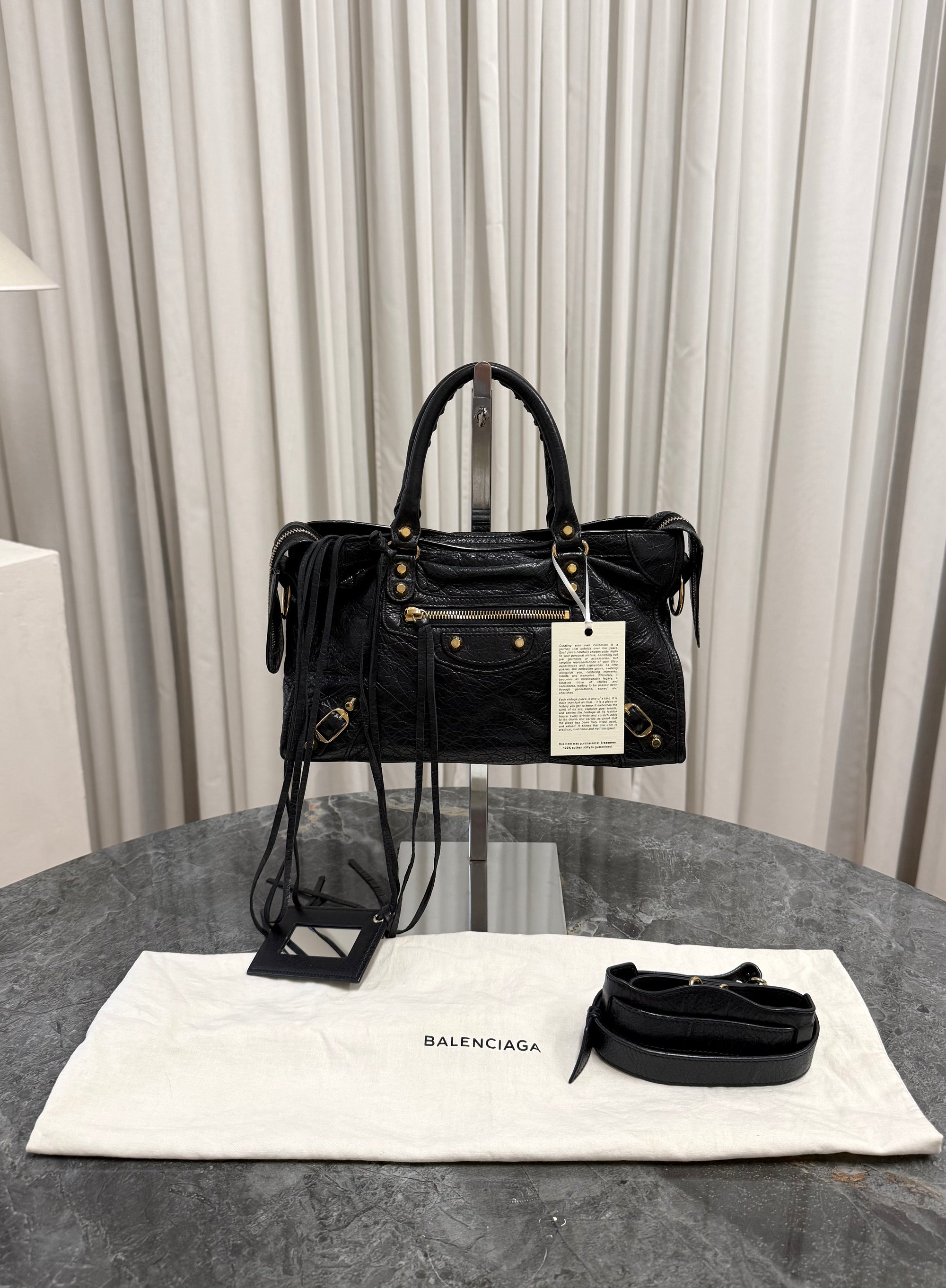 BALENCIAGA SMALL CITY BAG BLACK GOLD HW