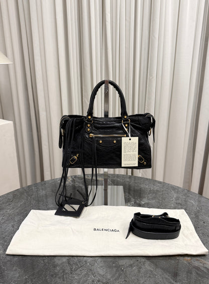 BALENCIAGA SMALL CITY BAG BLACK GOLD HW