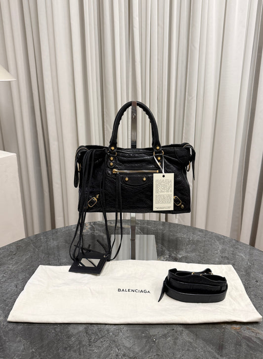 Balenciaga Small City Bag Black Gold HW
