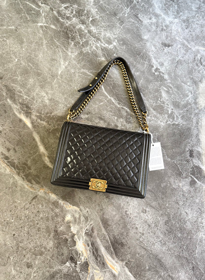 CHANEL LARGE BOY BAG BLACK GOLD HW