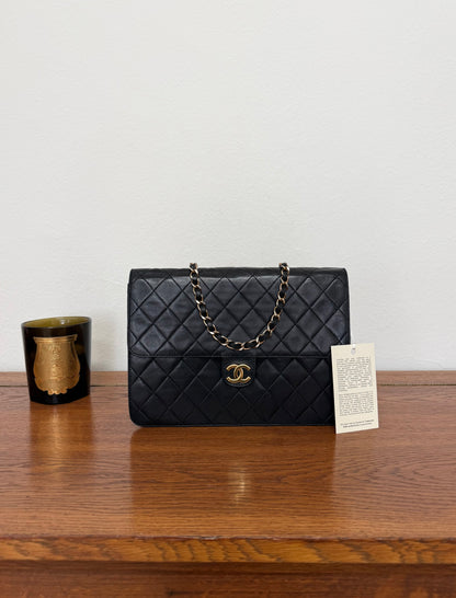 CHANEL BLACK SINGLE FLAP LAMBSKIN 24K GOLD HW