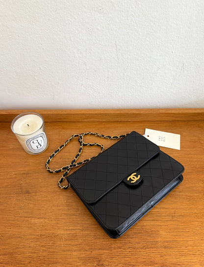 CHANEL CLASSIC SINGLE FLAP BAG LAMBSKIN BLACK 24K GOLD HW