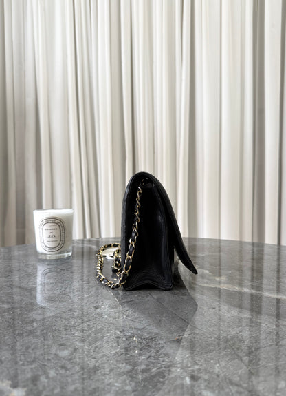 Chanel Single Flap Twist Lock Lambskin Black 24K Gold HW