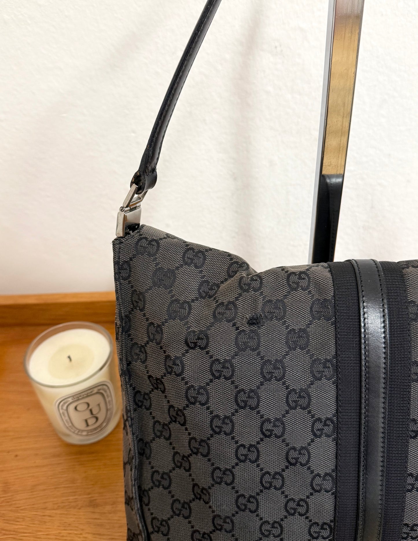 GUCCI JACKIE SHOULDER BAG BLACK GG MONOGRAM
