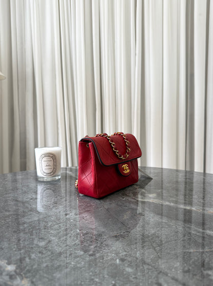 Chanel Red Timeless Classic Single Flap 17 Lambskin 24K Gold HW