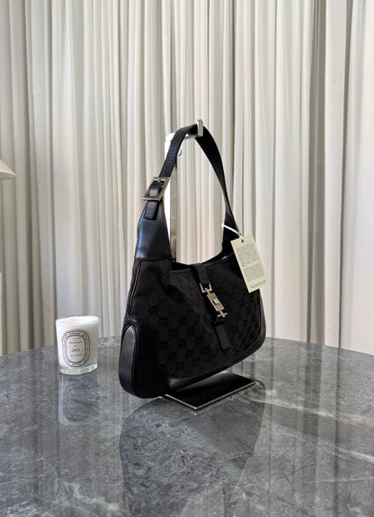 Gucci Jackie GG Canvas Shoulder Bag Black Silver HW