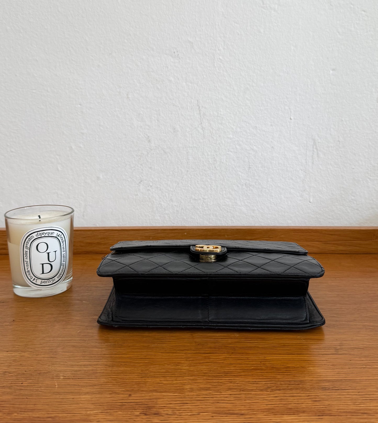 CHANEL CLASSIC SINGLE FLAP BAG LAMBSKIN BLACK 24K GOLD HW