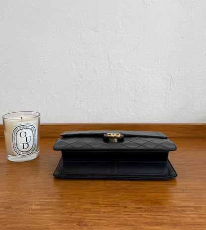 CHANEL CLASSIC SINGLE FLAP BAG LAMBSKIN BLACK 24K GOLD HW