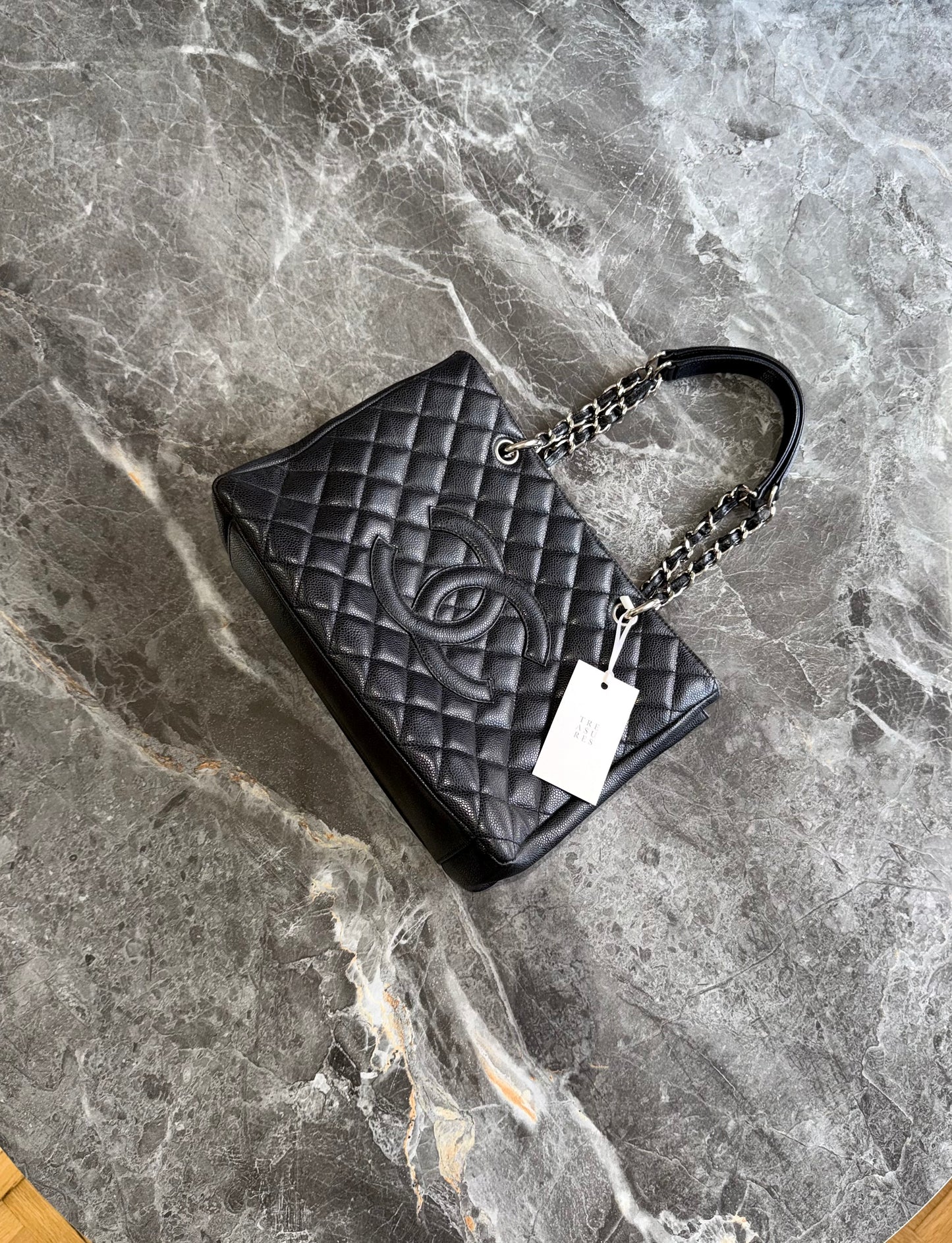 CHANEL CAVIAR GRAND TOTE BAG BLACK SILVER HW