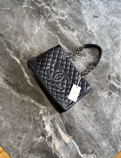 CHANEL CAVIAR GRAND TOTE BAG BLACK SILVER HW