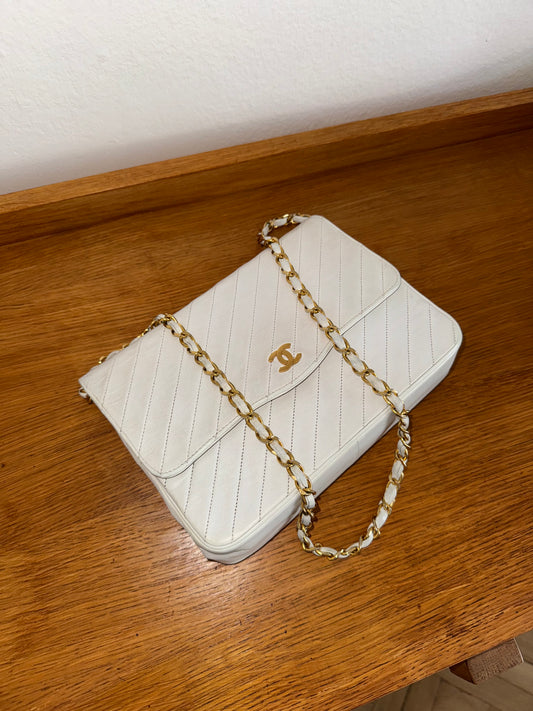 CHANEL DIAGONAL STITCH FLAP OFF WHITE
