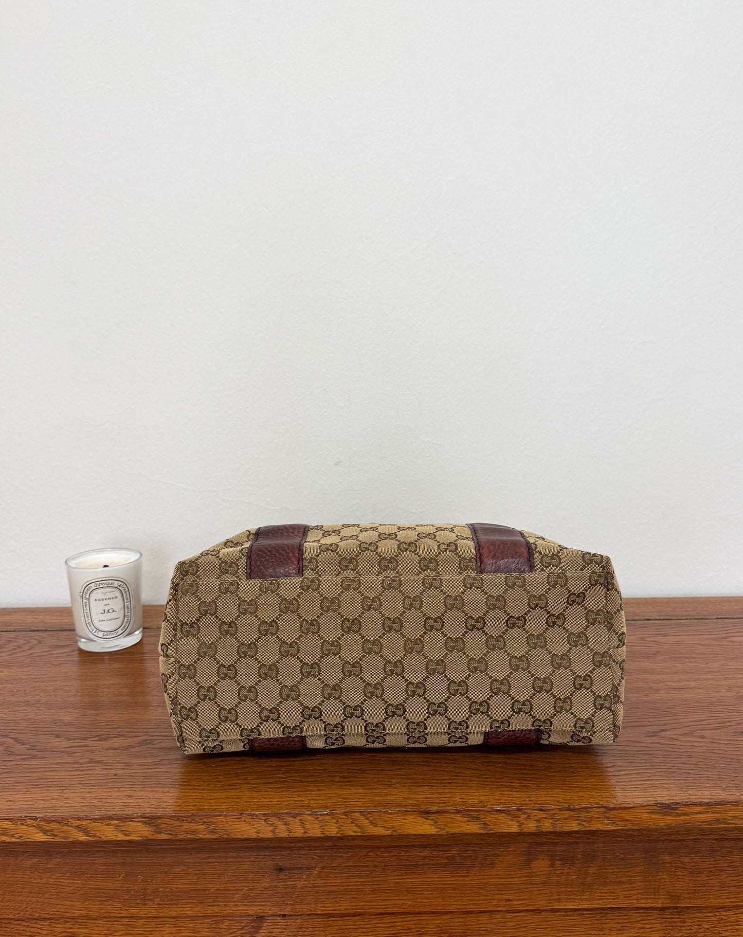 GUCCI GG CANVAS BAMBOO LIBECCIO TOTE BAG BROWN