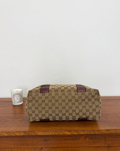 GUCCI GG CANVAS BAMBOO LIBECCIO TOTE BAG BROWN