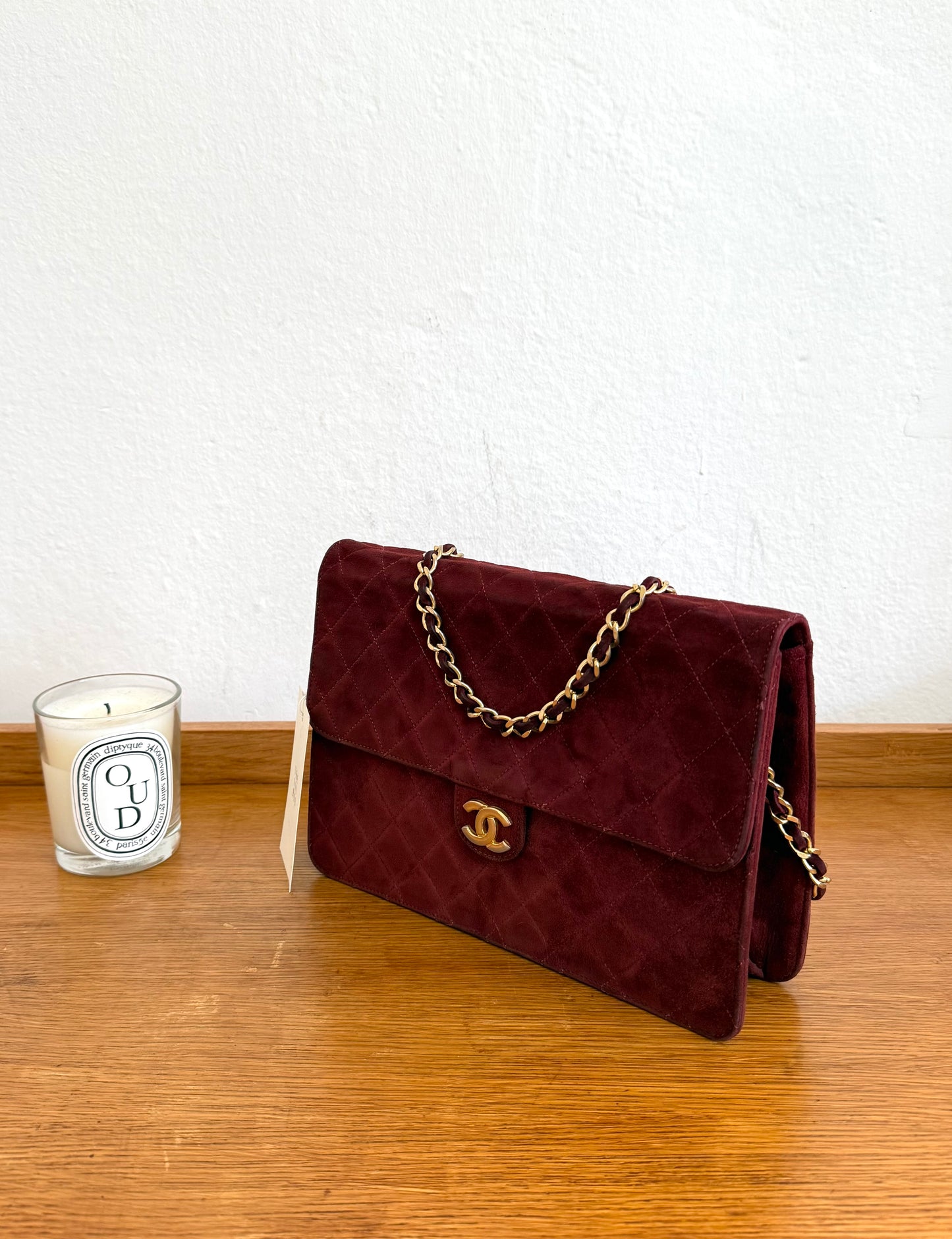 CHANEL CLASSIC SUEDE BURGUNDY SINGLE FLAP BAG