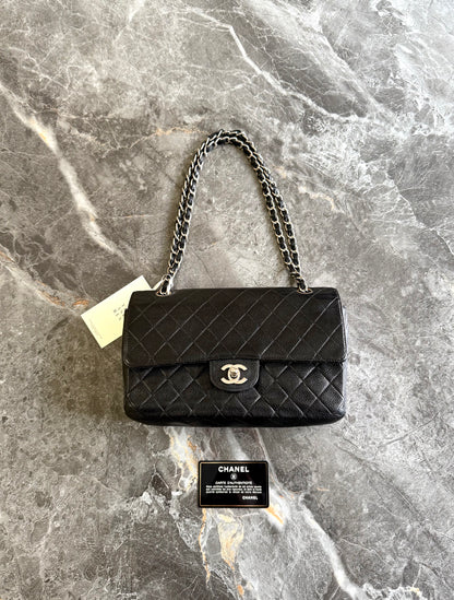 CHANEL CLASSIC DOUBLE FLAP MEDIUM CAVIAR BLACK SILVER HW