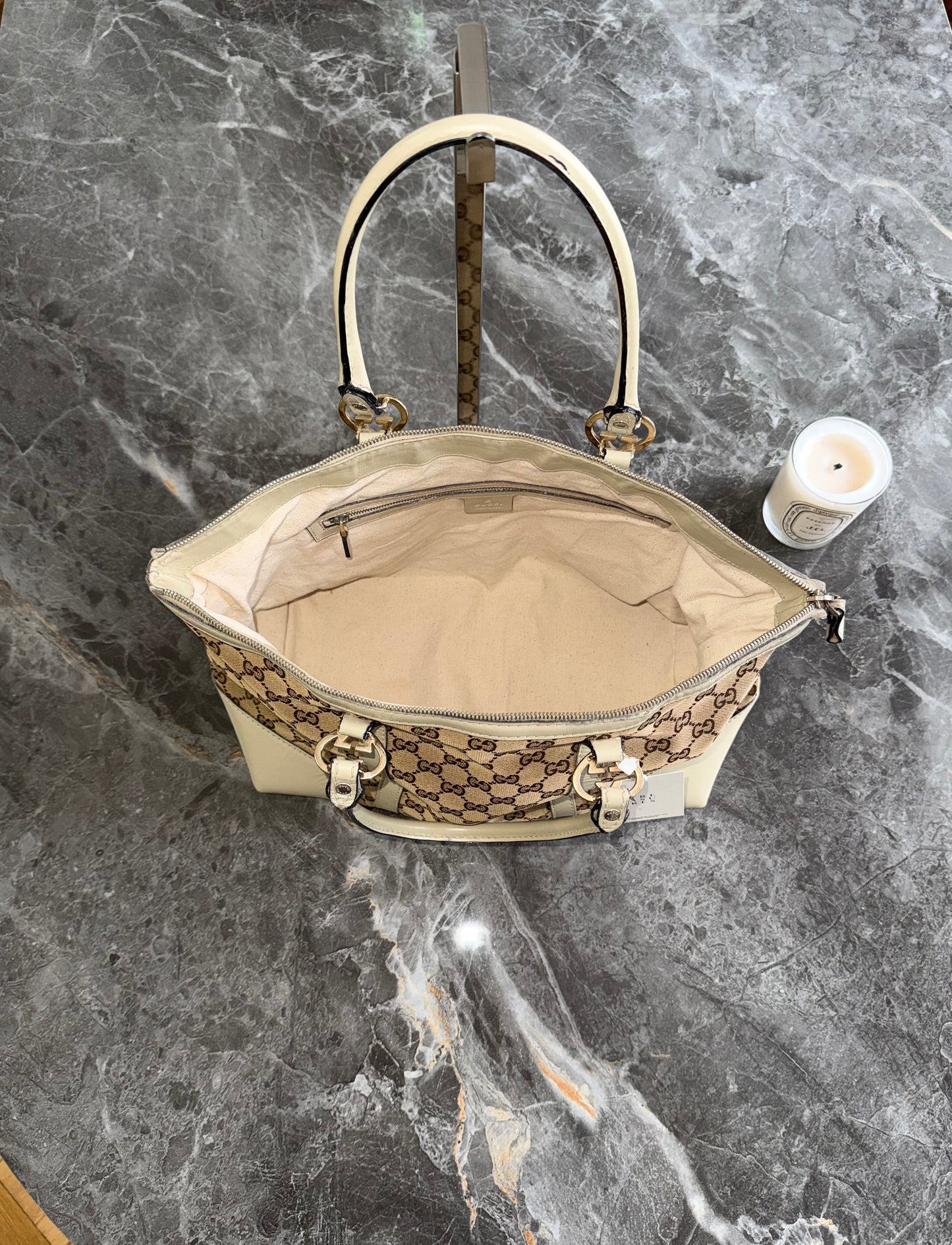 GUCCI HEART GG MONOGRAM SHOPPER TOTE BAG