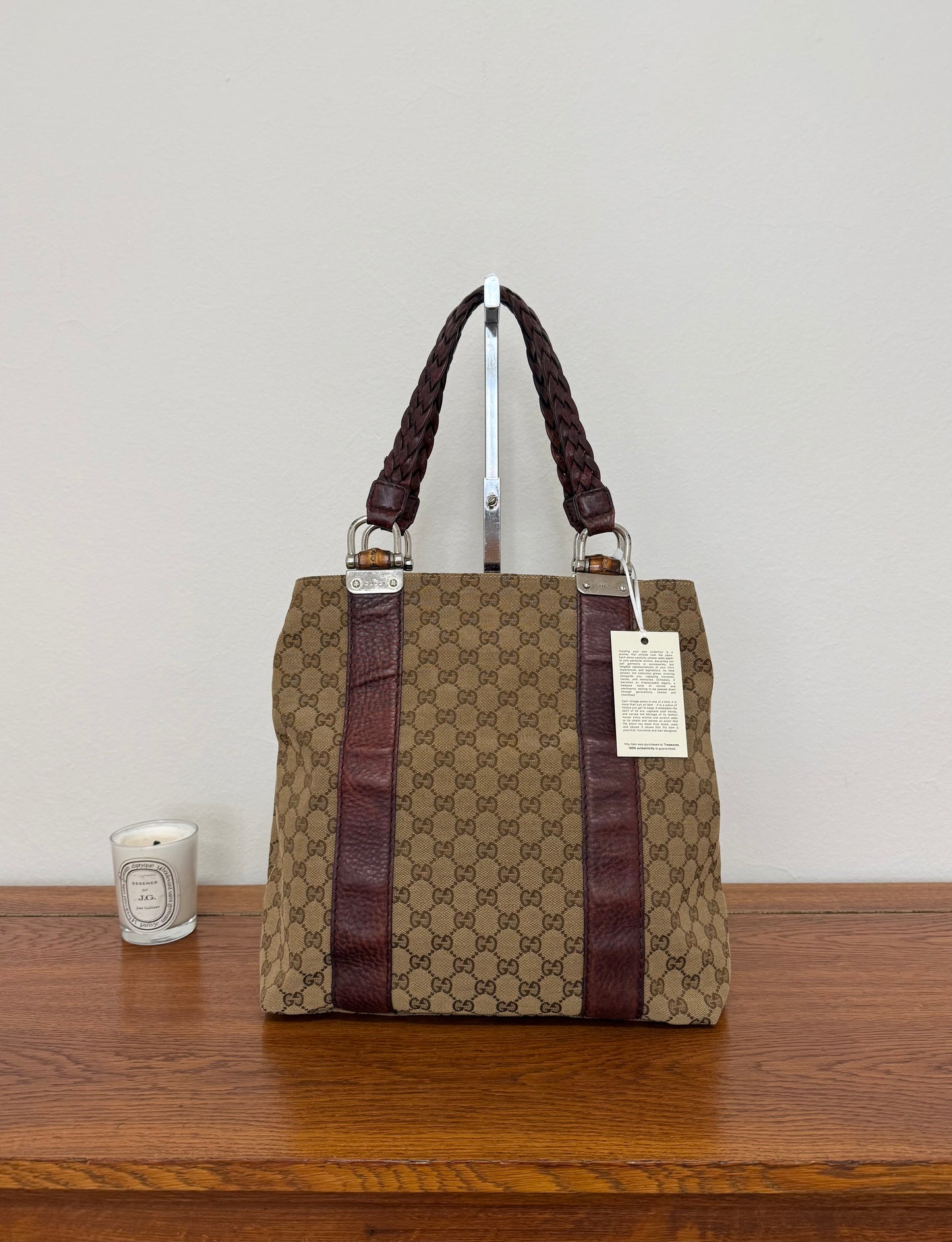 GUCCI GG CANVAS BAMBOO LIBECCIO TOTE BAG BROWN