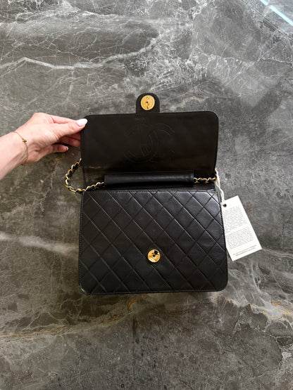 CHANEL CLASSIC SINGLE FLAP BAG LAMBSKIN BLACK 24K GOLD HW