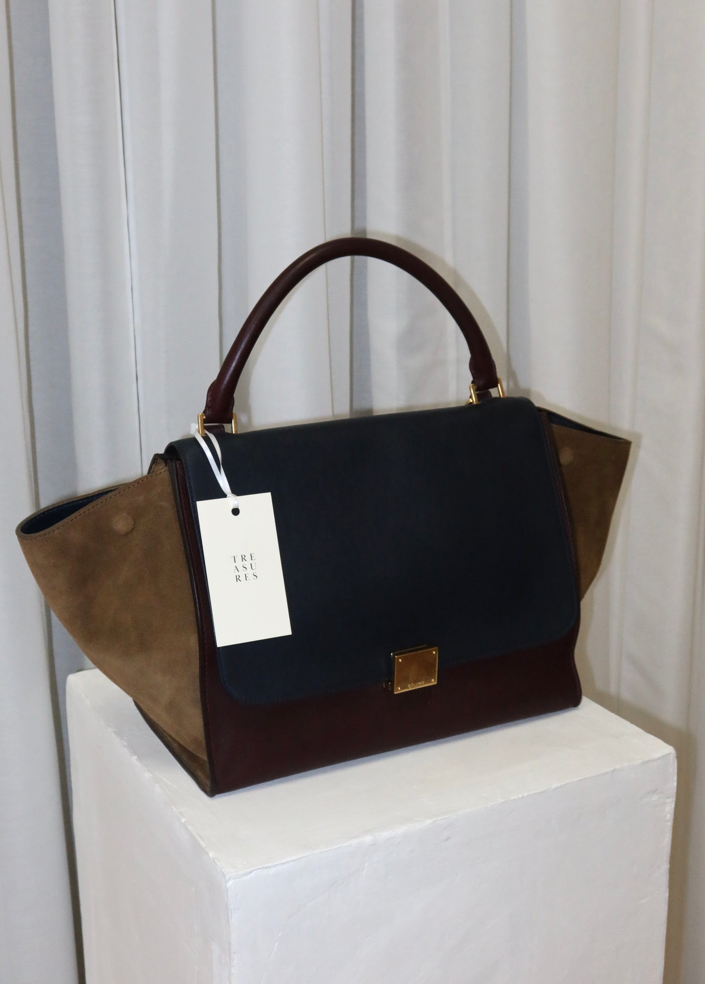 CELINE PHOEBE PHILO TRICOLOR TRAPEZE BURGUNDY NAVY