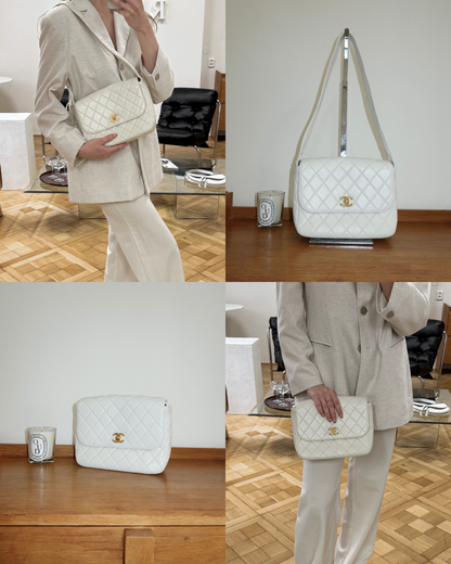 CHANEL MATELASSE FLAP BAG TWIST LOCK WIDE STRAP CREAM