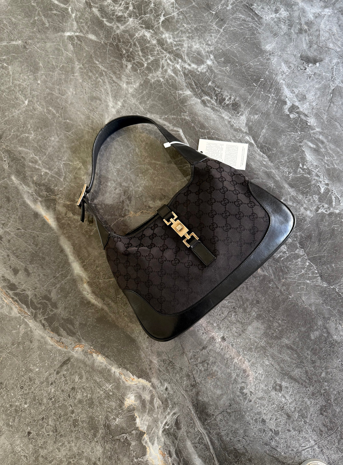 Gucci Jackie GG Canvas Shoulder Bag Black Silver HW