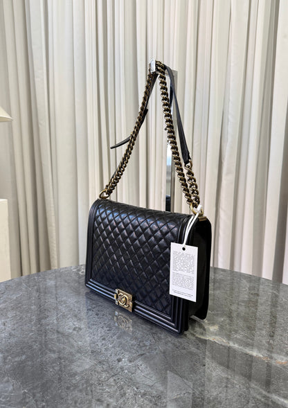 CHANEL LARGE BOY BAG BLACK GOLD HW