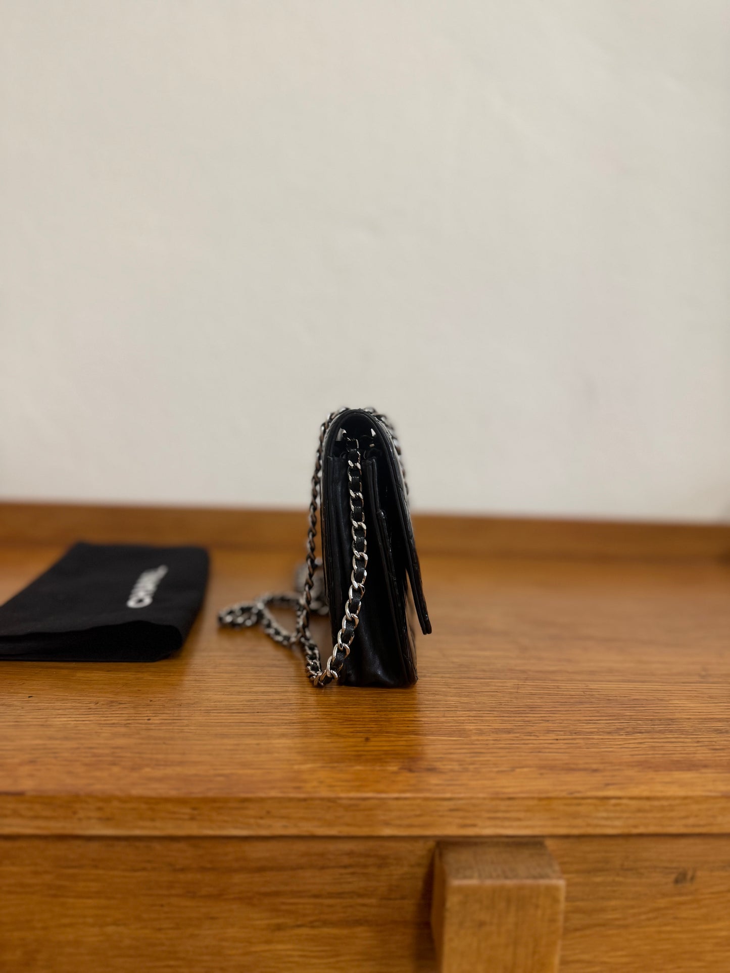 CHANEL WOC BLACK PATENT LEATHER SILVER HW SERIES 14