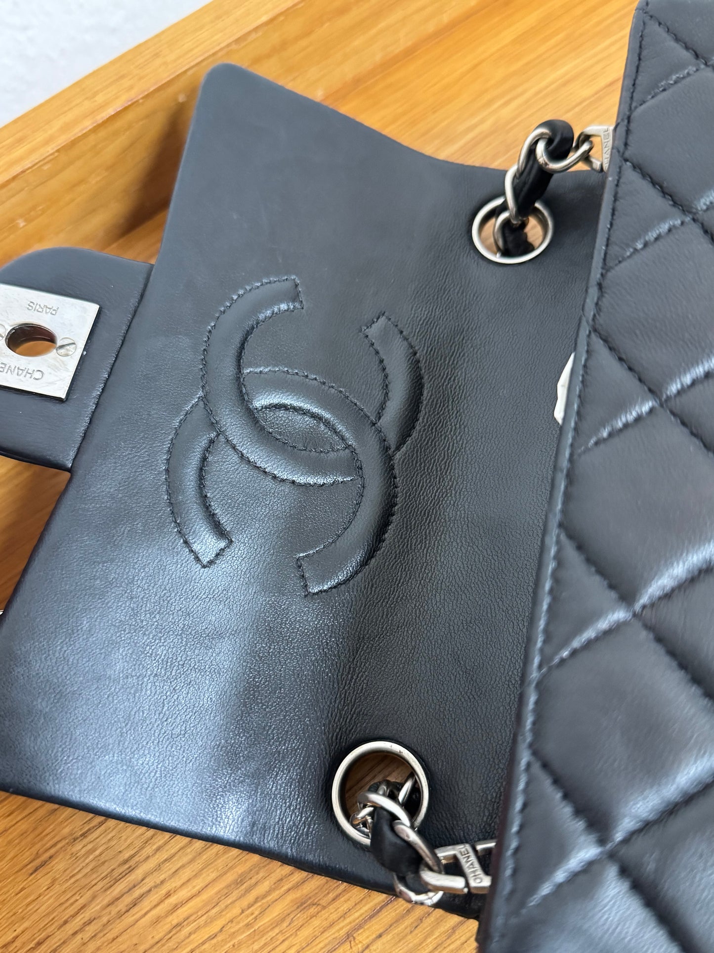 CHANEL SILVER HW RECTANGULAR FLAP BAG