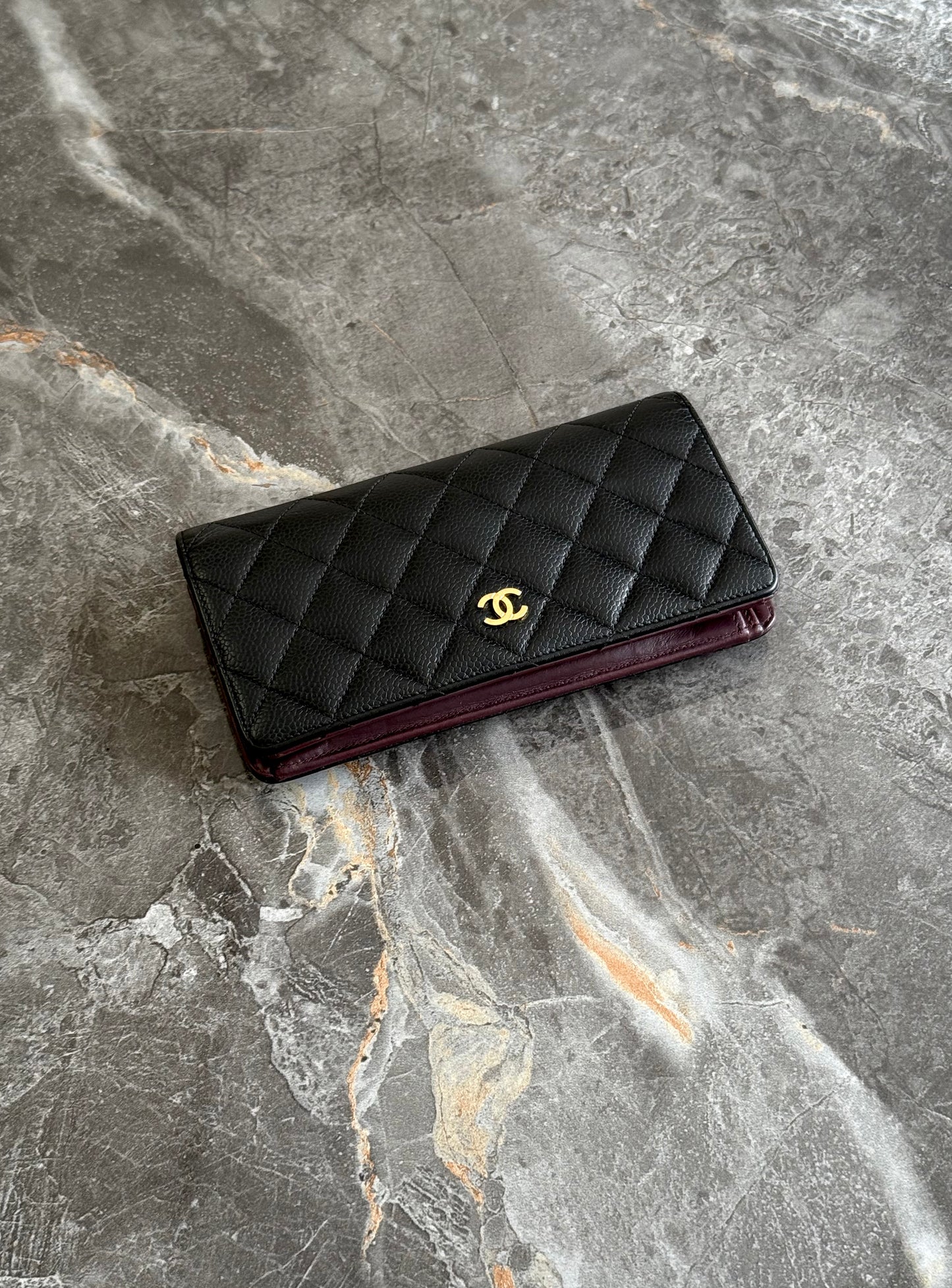 CHANEL CAVIAR LONG WALLET BLACK GOLD HW SERIES 21