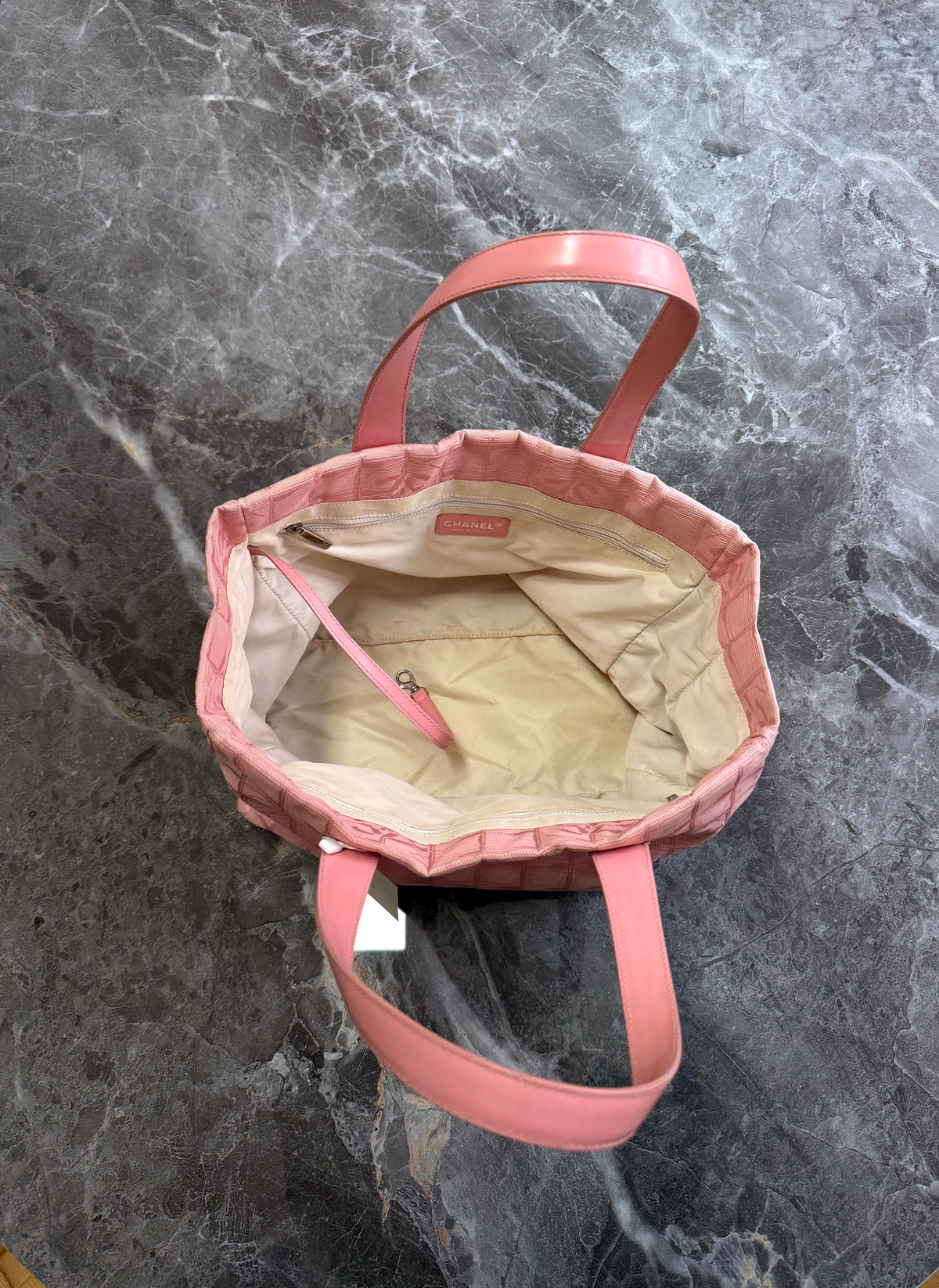 Chanel Pink New Travel Line Tote Bag MM Canvas Silver HW