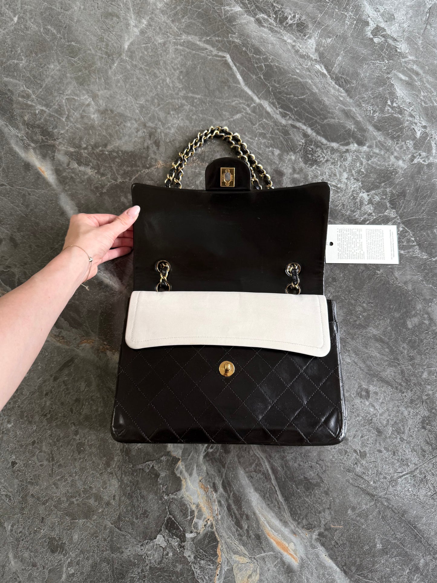 CHANEL CLASSIC DOUBLE FLAP BAG BLACK MEDIUM TALL 24K GOLD HW