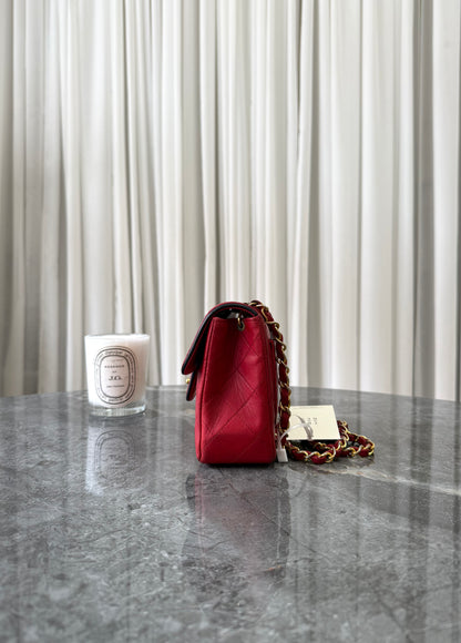 Chanel Red Timeless Classic Single Flap 17 Lambskin 24K Gold HW