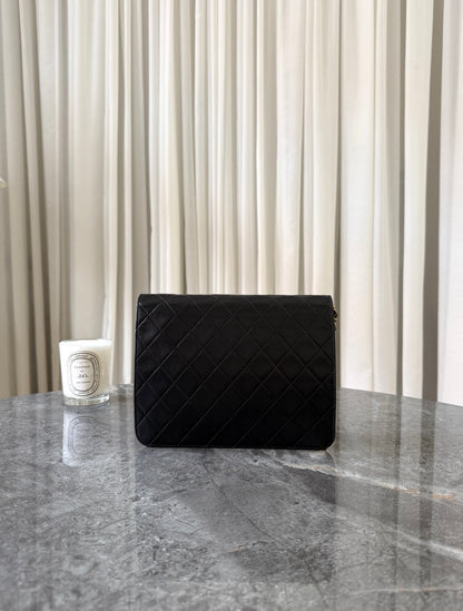 CHANEL CLASSIC SINGLE FLAP BAG LAMBSKIN BLACK 24K GOLD HW