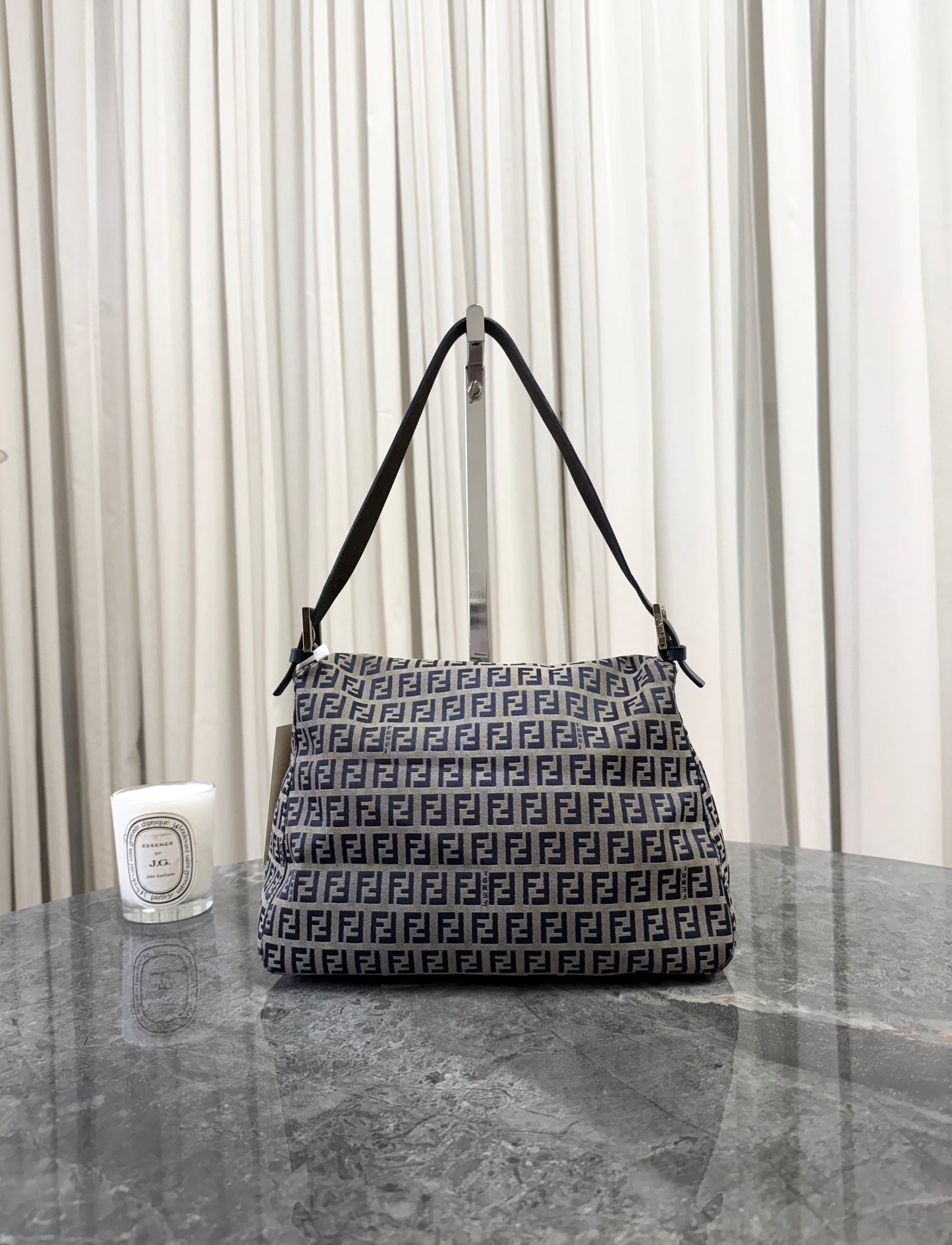 FENDI ZUCCA MAMMA BAGUETTE BAG NAVY